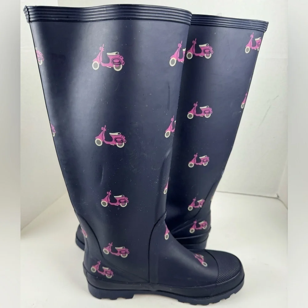 J. Crew Vintage Wellies Blue Rubber Rain Boots Vespa Print